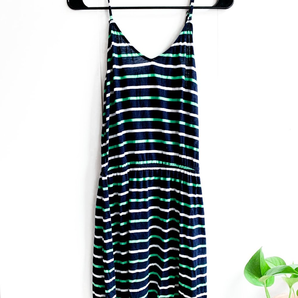 j crew striped navy spring dress elastic waist - Picture 1 of 2